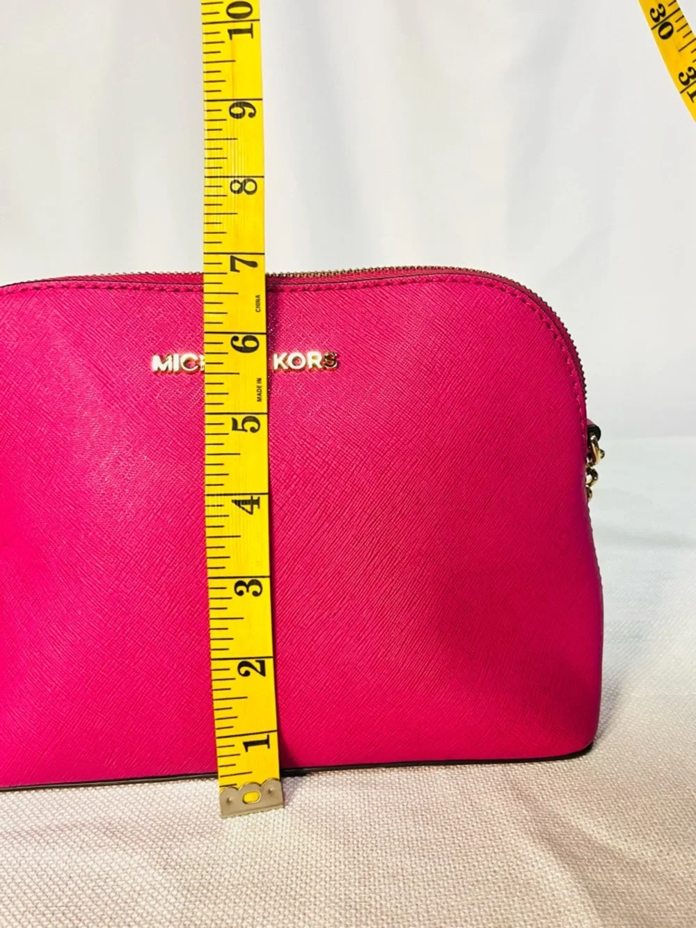 Michael Kors Fuchsia Pink Saffiano Leather Crossbody with Chain & Leather Strap - Picture 10 of 11